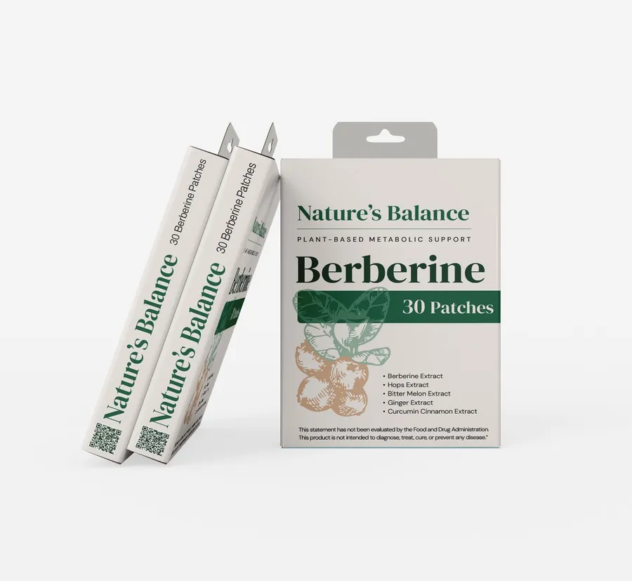 Nature's Balance — Berberine carton with botanical green print on soft white board